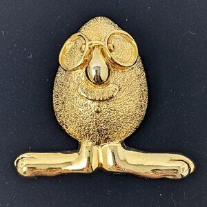 Academia Brooch Computer Egghead Nerd spectacles Intellectual Gold tone 2" Rare